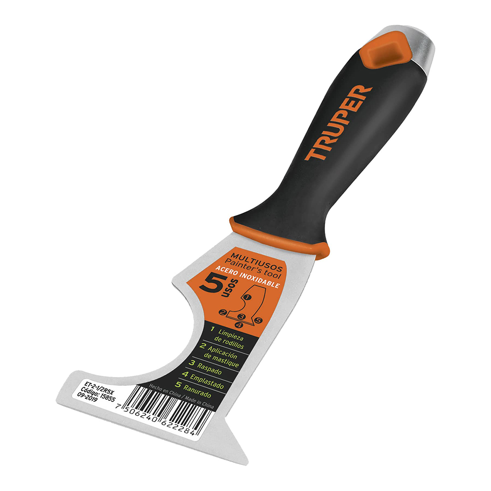 ESPATULA RIGIDA DE 5 USOS, ACERO INOXIDABLE, 63MM