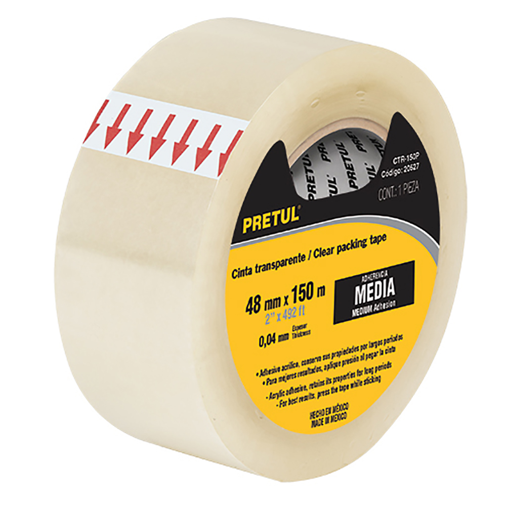 CINTA DE EMPAQUE TRANSPARENTE, 40 M, PRETUL