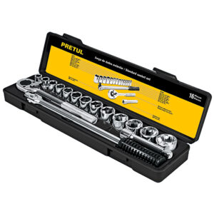 JUEGO LLAVES VASO Y CARRACA, 1/2 , 17 PZAS, PRETUL