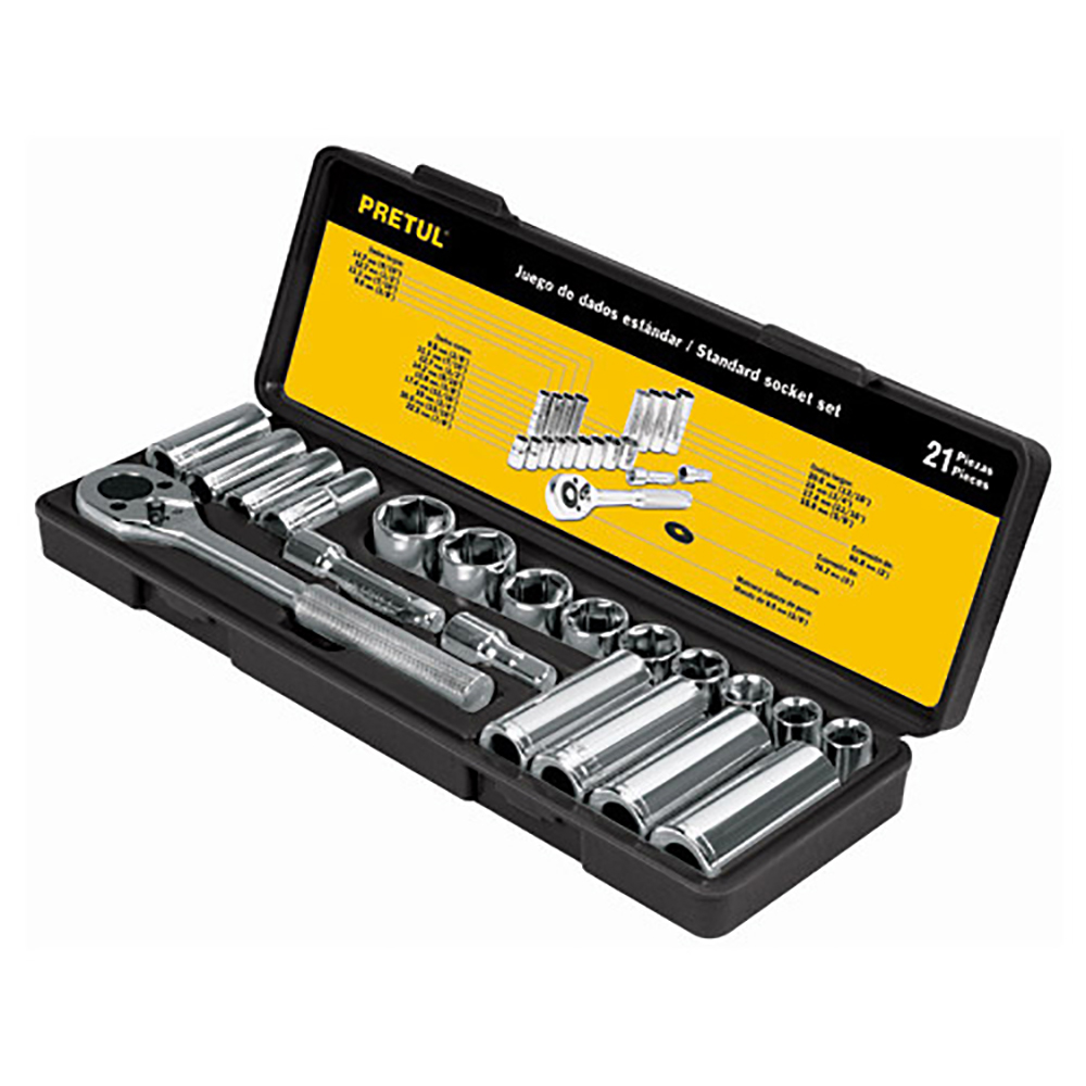 JUEGO LLAVES VASO, CUADRO 3/8 , 21 PZS, MM PRETUL