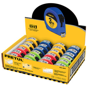 FLEXOMETROS 3M, CINTA 13MM, DISPLAY 24 PZS, PRETUL